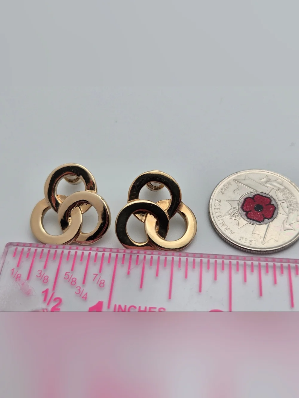 Kenneth Cole Gold Tone Triple Circle Knot Stud Earrings 3/4" Modern - Picture 6 of 8